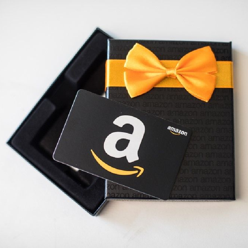 Picture of an Amazon gift card and gift box.